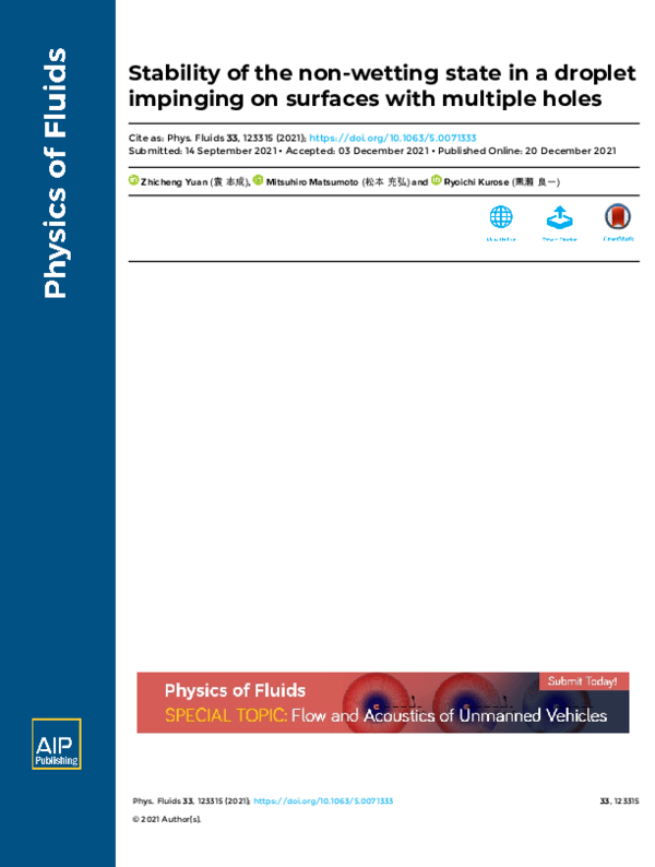 (PDF) Stability of the non-wetting state in a droplet impinging on ...