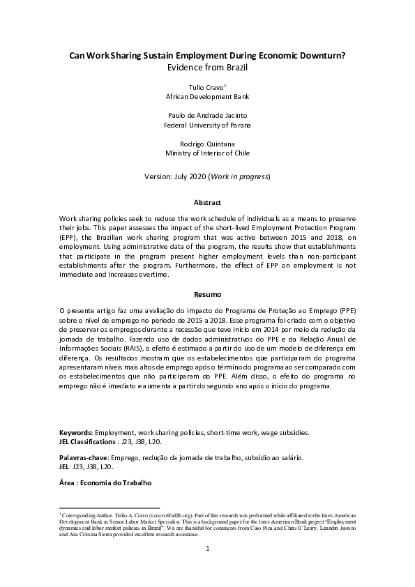 (PDF) Can Work Sharing Sustain Employment During Economic Downturn ...