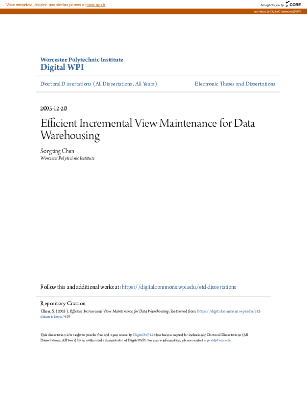 (PDF) Efficient incremental view maintenance for data warehousing