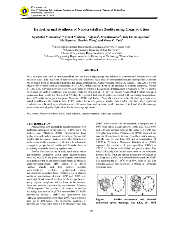 (PDF) Hydrothermal Synthesis of Nanocrystalline Zeolite using Clear ...