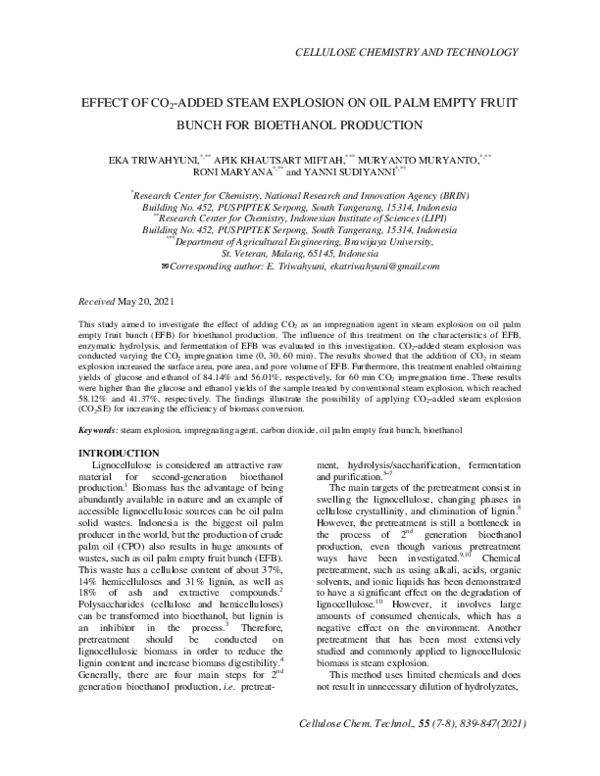 (PDF) Effect of CO2-ADDED Steam Explosion on Oil Palm Empty Fruit Bunch ...