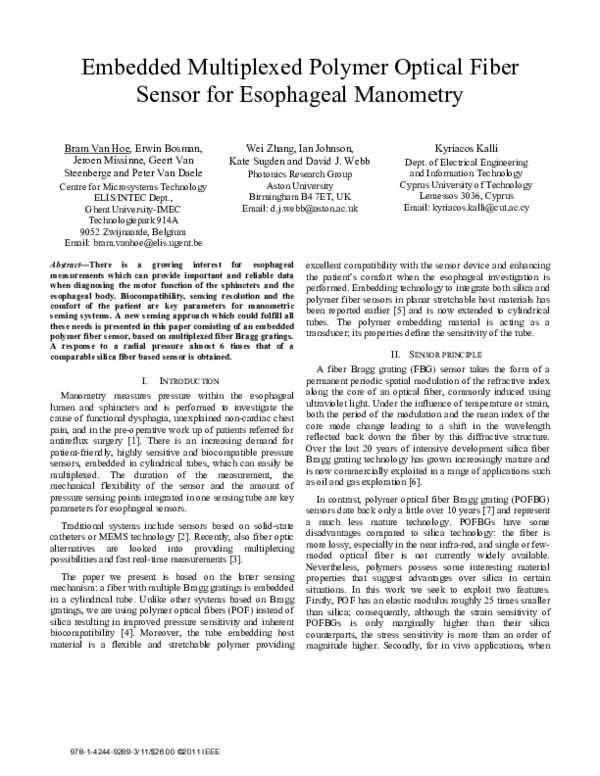 (PDF) Embedded multiplexed polymer optical fiber sensor for esophageal ...