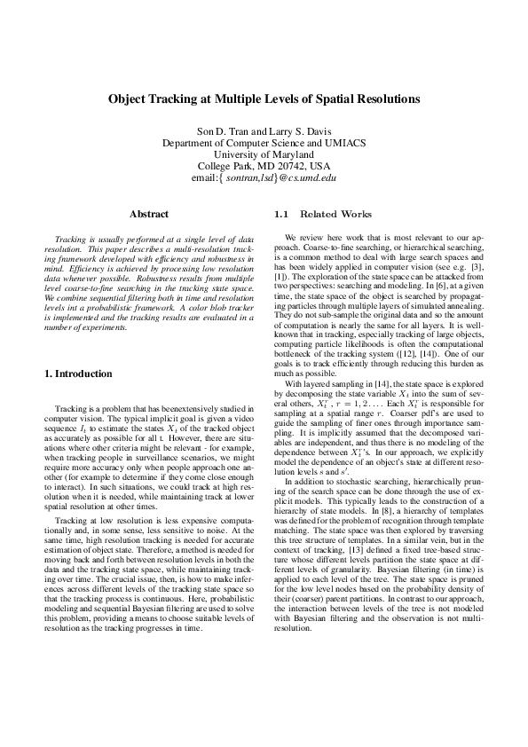 (PDF) Object Tracking at Multiple Levels of Spatial Resolutions