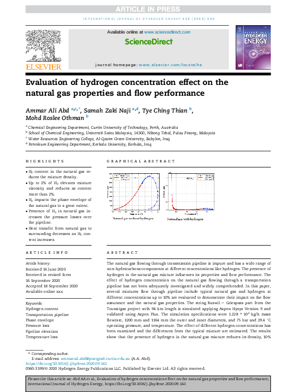 (PDF) Evaluation of hydrogen concentration effect on the natural gas ...
