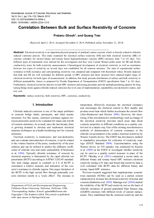 (PDF) Correlation Between Bulk and Surface Resistivity of Concrete