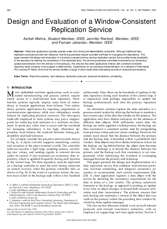 (PDF) Design and evaluation of a window-consistent replication service