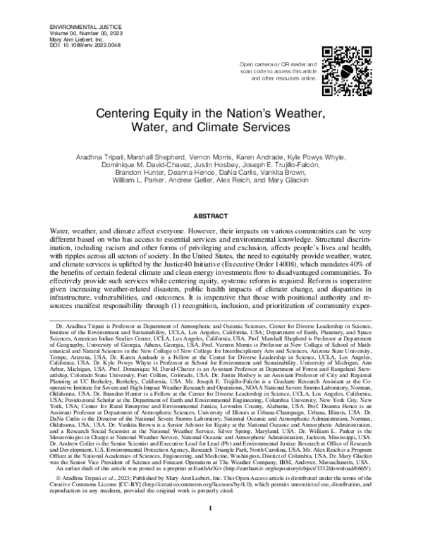 (PDF) Centering Equity in the Nation's Weather, Water and Climate Services