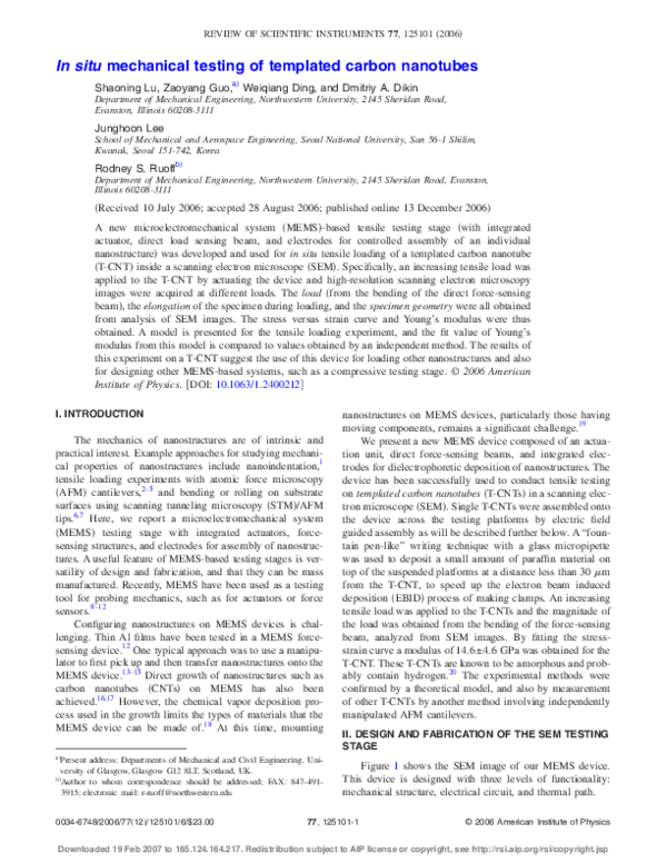 (PDF) In situ mechanical testing of templated carbon nanotubes