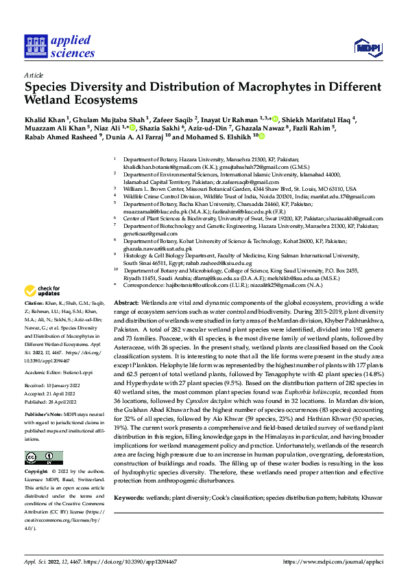 (PDF) Species Diversity and Distribution of Macrophytes in Different ...