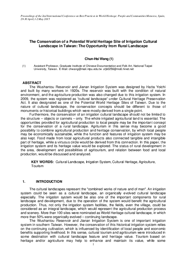 (PDF) The Conservation of a Potential World Heritage Site of Irrigation ...
