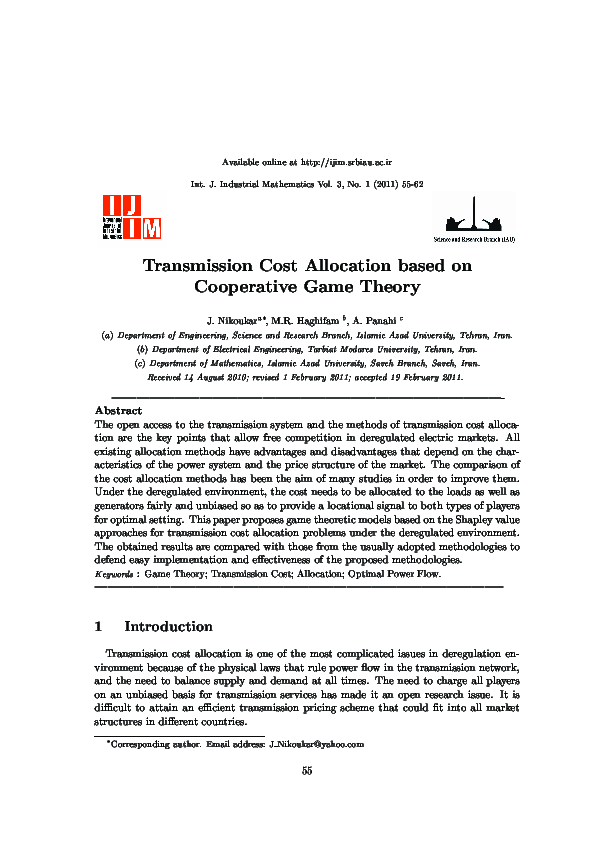 (PDF) Transmission cost allocation based on cooperative game theory