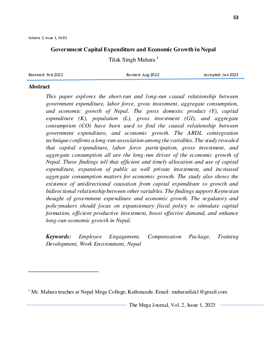 (PDF) Government Capital Expenditure and Economic Growth in Nepal