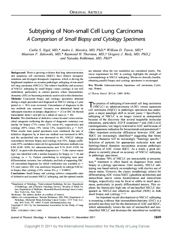 (PDF) Subtyping of Non-small Cell Lung Carcinoma: A Comparison of Small ...