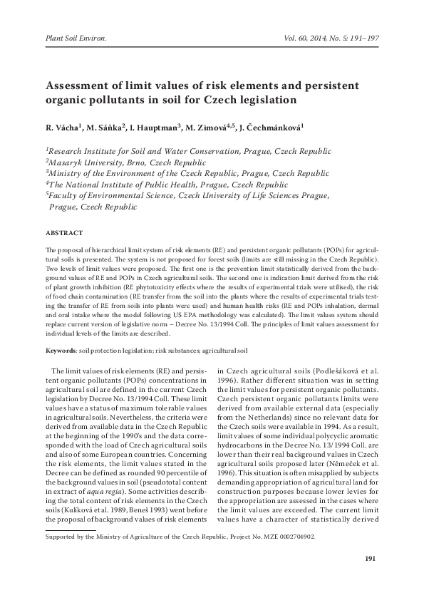 mici‼️ PDF) Assessment of limit values of risk elements and persistent