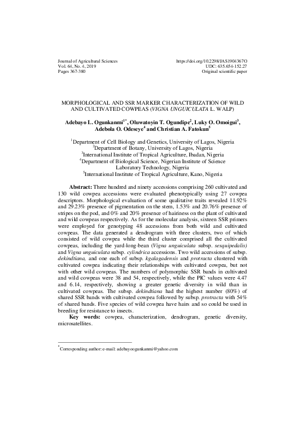 (PDF) Morphological and SSR marker characterization of wild and ...