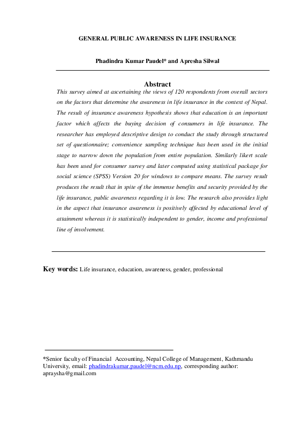 (PDF) General Public Awareness in Life Insurance