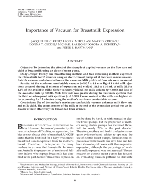 (PDF) Importance of Vacuum for Breastmilk Expression Leon Mitoulas