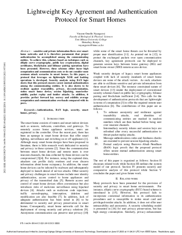 (PDF) Lightweight Key Agreement and Authentication Protocol for Smart Homes