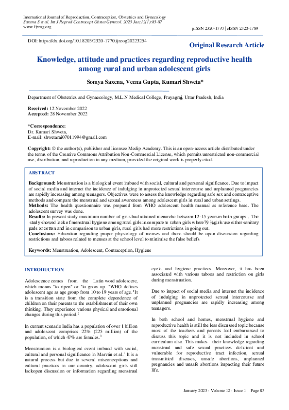 (PDF) Knowledge, attitude and practices regarding reproductive health ...