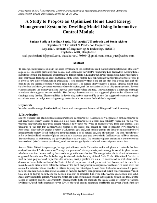 (PDF) A Study to Propose an Optimized Home Load Energy Management ...