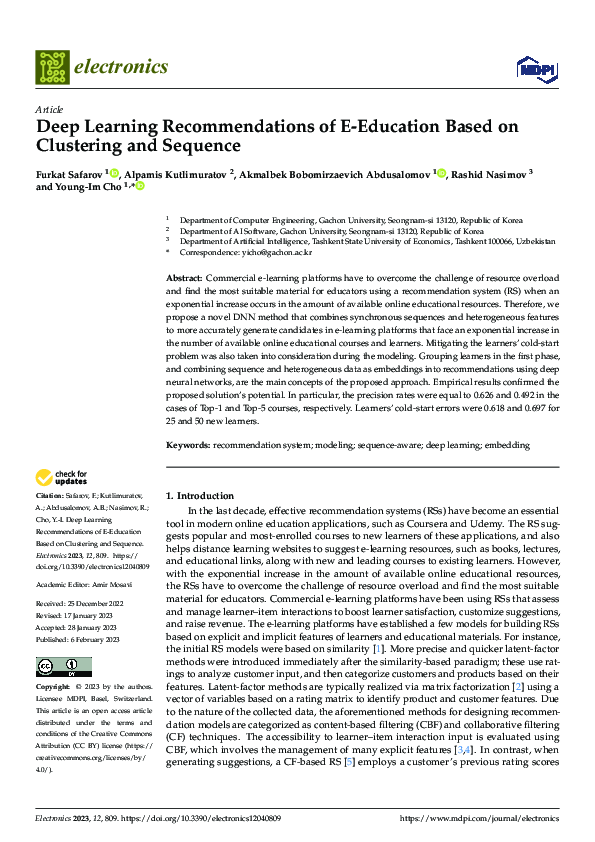 (PDF) Deep Learning Recommendations of E-Education Based on Clustering ...