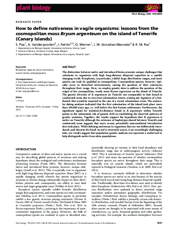 (PDF) How to define nativeness in vagile organisms: lessons from the ...