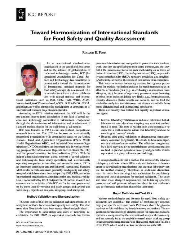 Pdf Toward Harmonization Of International Standards For Food Safety