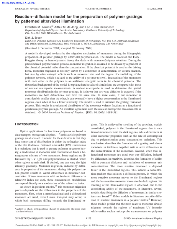 (PDF) Reaction–diffusion model for the preparation of polymer gratings ...
