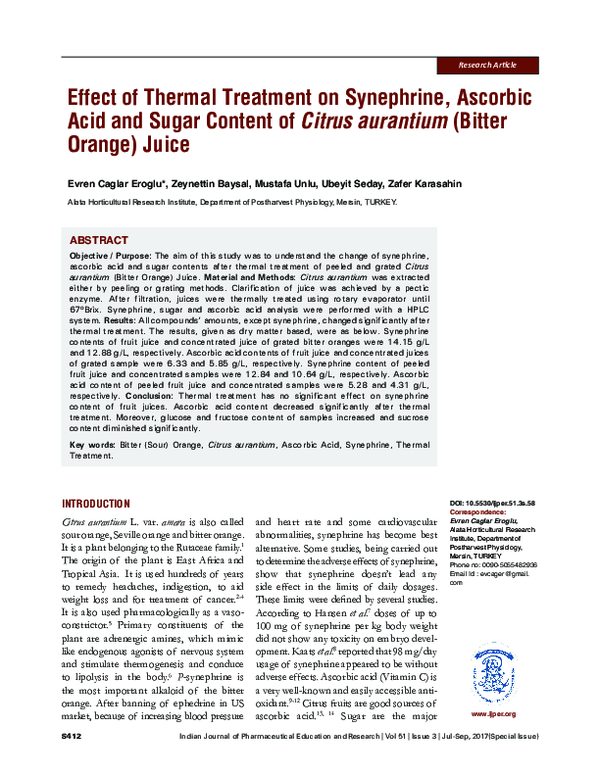 (PDF) Effect of Thermal Treatment on Synephrine, Ascorbic Acid and ...