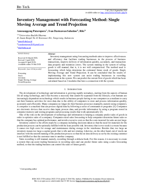 (PDF) Inventory Management with Forecasting Method: Single Moving ...