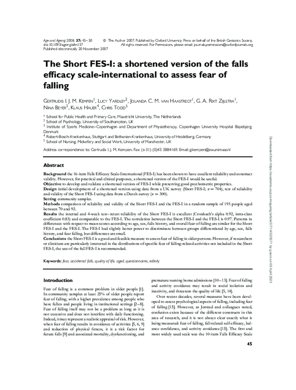(PDF) The Short FESI a shortened version of the falls Nina Beyer