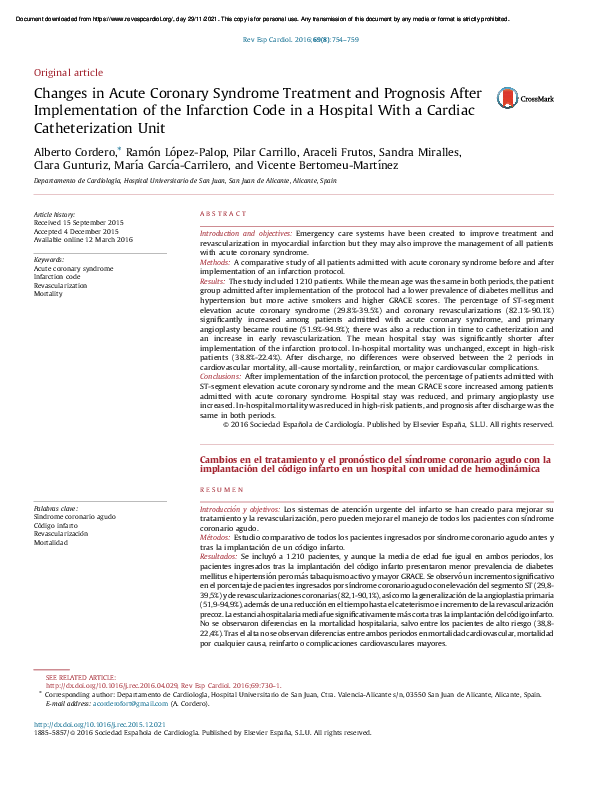 (PDF) Changes in Acute Coronary Syndrome Treatment and Prognosis After ...