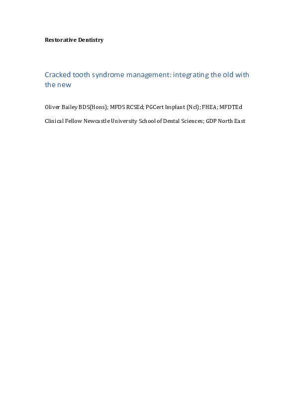 (PDF) Cracked Tooth Syndrome Management Part 2: Integrating the Old ...