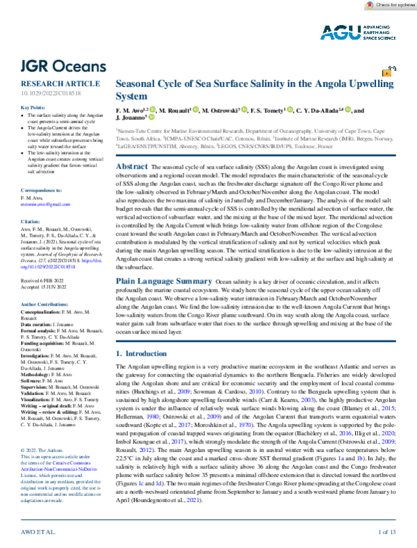 (PDF) Seasonal Cycle of Sea Surface Salinity in the Angola Upwelling System