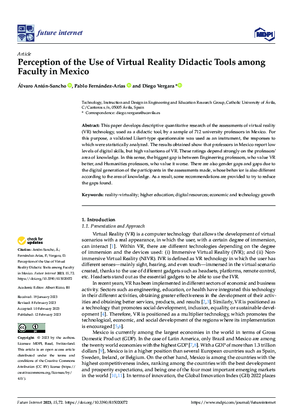 (PDF) Perception of the Use of Virtual Reality Didactic Tools among ...