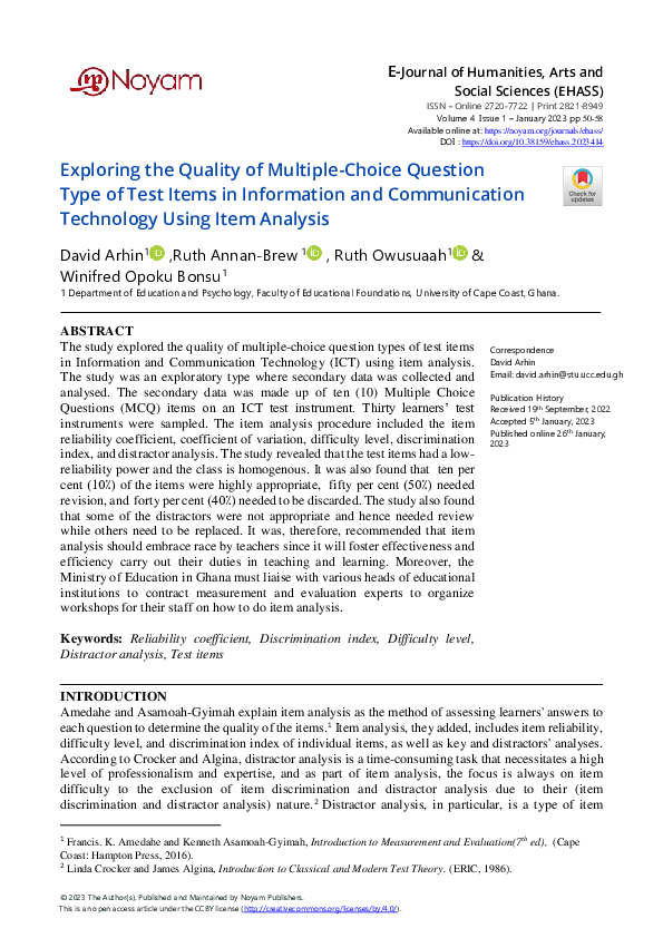 (PDF) Exploring the Quality of Multiple-Choice Question Type of Test ...