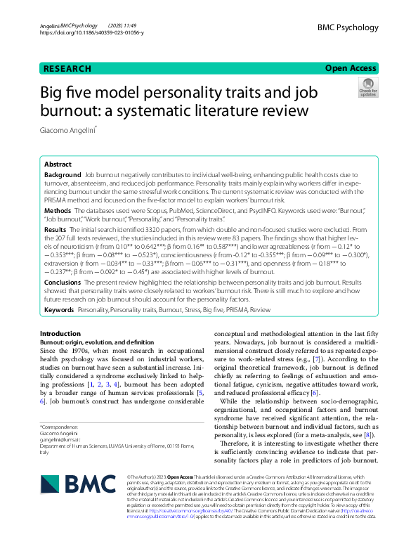 (PDF) Big five model personality traits and job burnout: a systematic ...