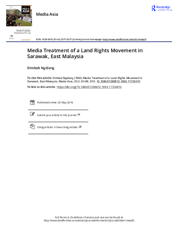 (PDF) Media Treatment of a Land Rights Movement in Sarawak, East Malaysia