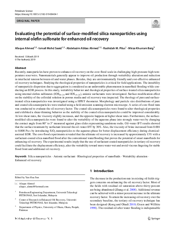 (PDF) Evaluating the potential of surface-modified silica nanoparticles ...