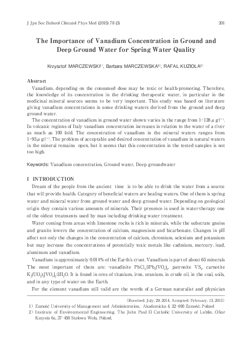 (PDF) The Importance of Vanadium Concentration in Ground and Deep ...