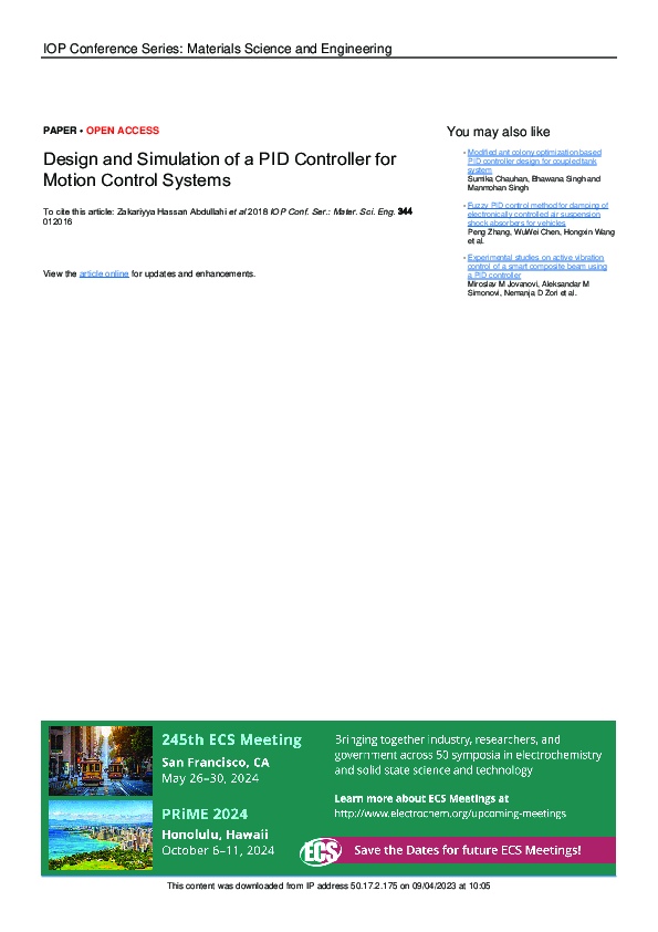 (PDF) Design and Simulation of a PID Controller for Motion Control Systems