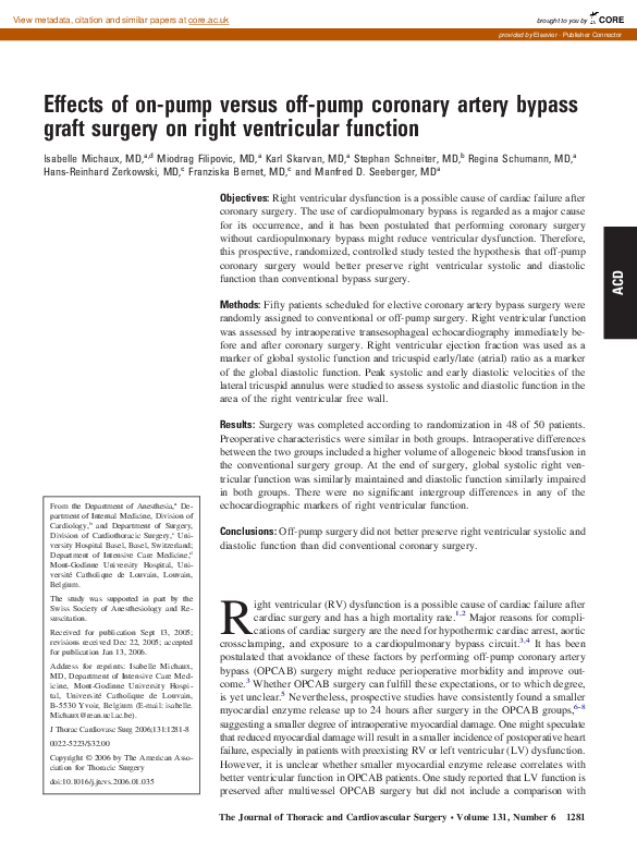 (PDF) Effects of on-pump versus off-pump coronary artery bypass graft ...