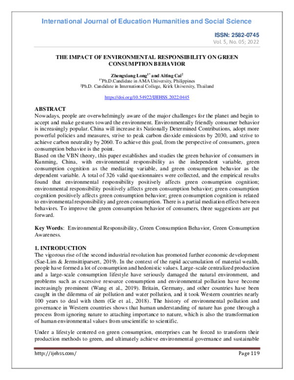 (PDF) The Impact of Environmental Responsibility on Green Consumption ...