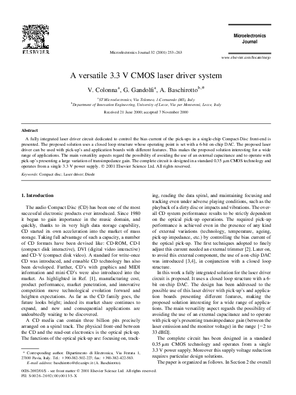 (PDF) A versatile 3.3V CMOS laser driver system