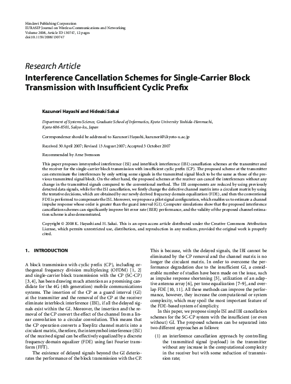 (PDF) Interference Cancellation Schemes for Single-Carrier Block ...
