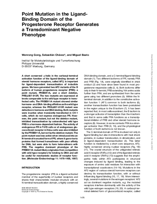 (PDF) Point Mutation in the Ligand-Binding Domain of the Progesterone ...