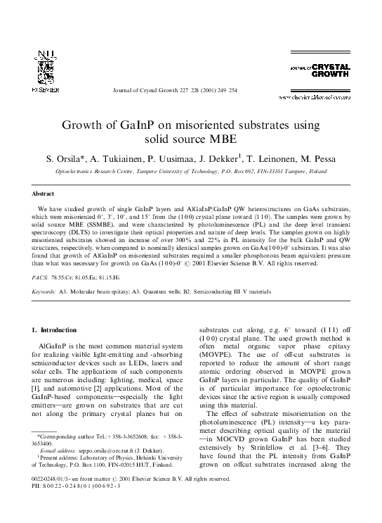 (PDF) Growth of GaInP on misoriented substrates using solid source MBE