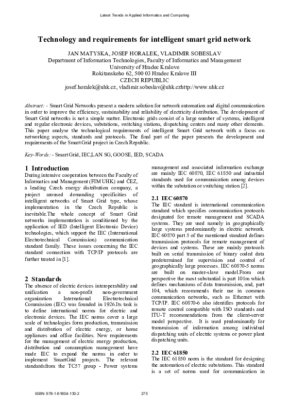 (PDF) Technology and requirements for intelligent smart grid network