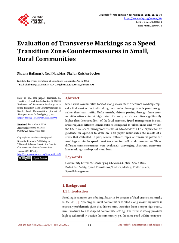 (PDF) Evaluation of Transverse Markings as a Speed Transition Zone ...