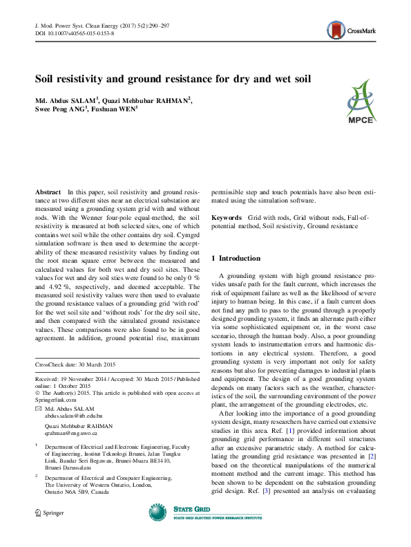 (PDF) Soil resistivity and ground resistance for dry and wet soil